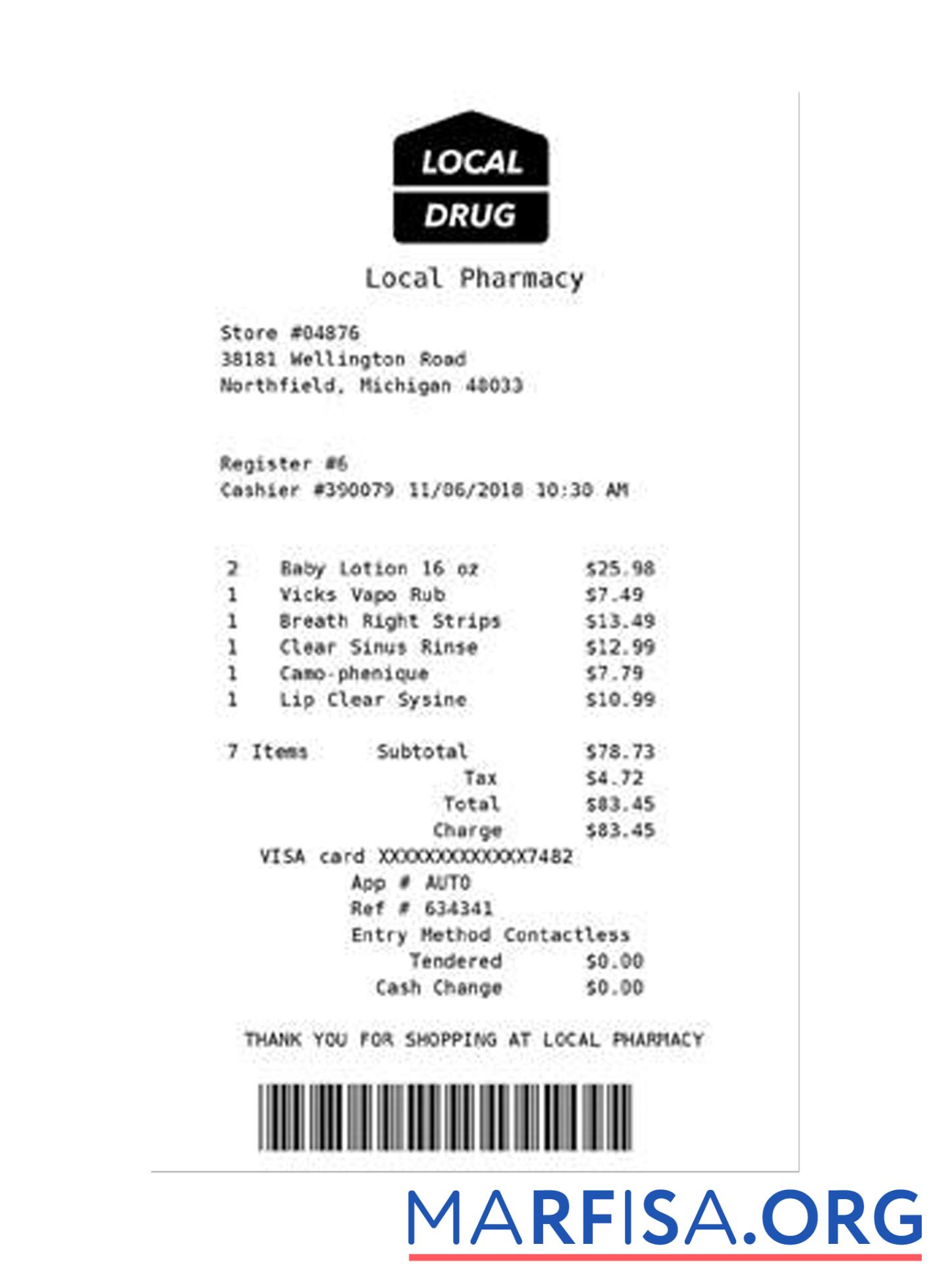 Blank LOCAL DRUG PHARMACY payment check template